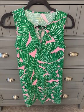 Lilly Pulitzer Pink & Green Tropical Leaf Midi Dress